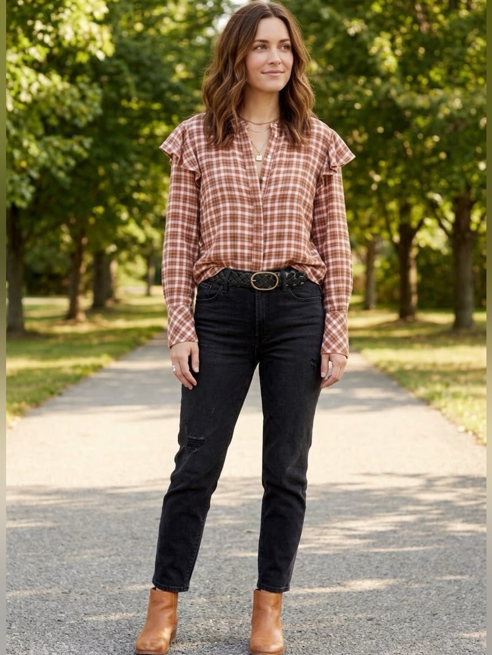 Treasure & Bond Plaid Long Sleeve Top NWT